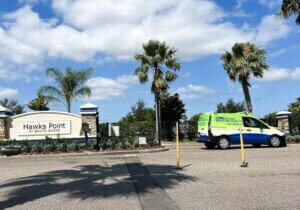 Sarasota Gate & Access service van at Hawks Point at South Shore HOA community entry in South Tampa, FL